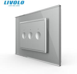 LIVOLO Intrerupator triplu tactil, standard italian, cu rama sticla, 3M Gri (VL-FC3-P9E-3IP)