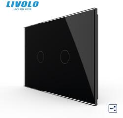LIVOLO Intrerupator dublu, standard italian, cap scara / cap cruce, cu panou sticla, 3M Negru (VL-FC2S-3G-3B)