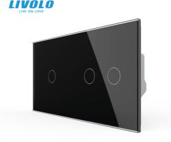 LIVOLO Intrerupator simplu cap / scara + dublu cap / scara, generatia noua, cu panou sticla Negru (VL-FC1S-FC2S-P701/02-4BP)