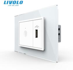 LIVOLO Intrerupator tactil simplu + priza USB, 3M, rama sticla Alb (VL-FC1-FCUS-2WP-P9E)