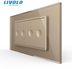 LIVOLO Intrerupator tactil dublu + Intrerupator tactil dublu, 4M, cu rama sticla Auriu (VL-2FC2-2AP-P9E)