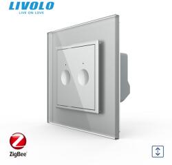 LIVOLO Intrerupator dublu tactil, control draperie, Protocol Zigbee, cu rama sticla Gri (VL-FC2NWZ-2IP+P7E)