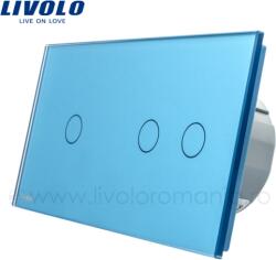 LIVOLO Intrerupator simplu+dublu, generatia noua Albastru (VL-C701/VL-C702-19)