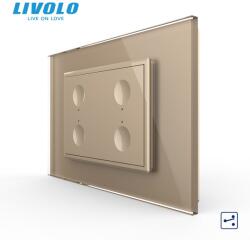 LIVOLO Intrerupator cvadruplu tactil, cap scara / cap cruce, standard italian, cu rama sticla, 3M Auriu (VL-FC4S-P9E-3AP)