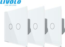 LIVOLO Pachet: 3 intrerupatoare duble, generatia noua, cu panou sticla Alb (VL-3xFC2-2G-WP)