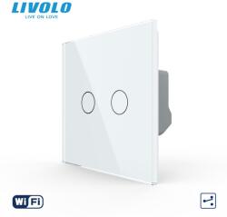 LIVOLO Intrerupator tactil dublu WiFi, cap / scara / cruce, cu panou sticla Alb (VL-FC2SNY-C2-W2G)