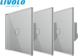 LIVOLO Pachet: 3 intrerupatoare simple cap / scara, generatia noua, cu panou sticla Gri (VL-3xFC1S-2G-IP)