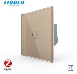 LIVOLO Intrerupator simplu tactil, cap scara / cap cruce, Protocol Zigbee, cu panou sticla, Generatia Noua Auriu (VL-FC1SZ-2G-A)