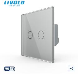LIVOLO Intrerupator tactil dublu WiFi, cap / scara / cruce, cu panou sticla Gri (VL-FC2SNY-C2-I2G)