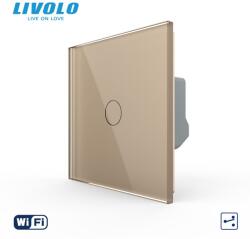 LIVOLO Intrerupator tactil simplu WiFi, cap / scara / cruce, cu panou sticla Auriu (VL-FC1SNY-C1-A2G)