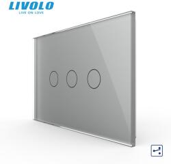 LIVOLO Intrerupator triplu, standard italian, cap scara / cap cruce, cu panou sticla, 3M Gri (VL-FC3S-3G-3I)