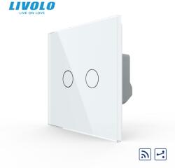 LIVOLO Intrerupator dublu tactil, wireless - control din telecomanda RF, cap scara / cap cruce, cu panou sticla, Generatia Noua Alb (VL-FC2SR-2G-W)