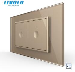 LIVOLO Intrerupator tactil simplu cap scara / cruce + Intrerupator tactil simplu cap scara / cruce, 4M, cu rama sticla Auriu (VL-2FC1S-2AP-P9E)