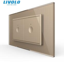 LIVOLO Intrerupator tactil simplu + Intrerupator tactil simplu, 4M, cu rama sticla Auriu (VL-2FC1-2AP-P9E)