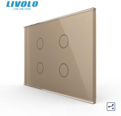 LIVOLO Intrerupator cvadruplu, standard italian, cap scara / cap cruce, cu panou sticla, 3M Auriu (VL-FC4S-3G-3A)