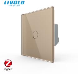 LIVOLO Intrerupator simplu tactil, contact uscat, Protocol Zigbee, cu panou sticla, Generatia Noua Auriu (VL-FC1HNZ-2G-A)