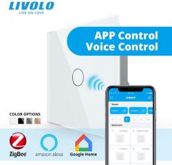 LIVOLO Intrerupator simplu tactil, Protocol Zigbee, cu panou sticla, Generatia Noua Alb (VL-FC1Z-2G-W)