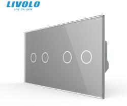 LIVOLO Intrerupator dublu cap / scara + dublu cap / scara, generatia noua, cu panou sticla Gri (VL-FC2S-FC2S-P702/02-4IP)