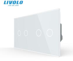 LIVOLO Intrerupator dublu cap / scara + dublu cap / scara, generatia noua, cu panou sticla Alb (VL-FC2S-FC2S-P702/02-4WP)