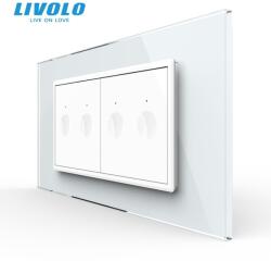 LIVOLO Intrerupator tactil dublu + Intrerupator tactil dublu, 4M, cu rama sticla Alb (VL-2FC2-2WP-P9E)