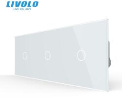 LIVOLO Intrerupator cap / scara, simplu + simplu + simplu, generatia noua, cu panou sticla Alb (VL-3FC1S-P701/01/01-6WP)