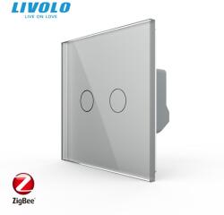 LIVOLO Intrerupator dublu tactil, contact uscat, Protocol Zigbee, cu panou sticla, Generatia Noua Gri (VL-FC2HNZ-2G-I)