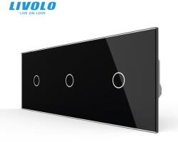 LIVOLO Intrerupator cap / scara, simplu + simplu + simplu, generatia noua, cu panou sticla Negru (VL-3FC1S-P701/01/01-6BP)