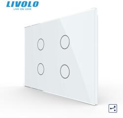 LIVOLO Intrerupator cvadruplu, standard italian, cap scara / cap cruce, cu panou sticla, 3M Alb (VL-FC4S-3G-3W)