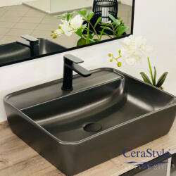 CeraStyle ONE - PULTRA ültethető - Top Counter- porcelán mosdó - MATT FEKETE - csaplyukas - 55 x45cm (OC021G71U053Y01102) - globalvivamarket
