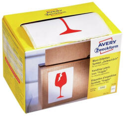Avery Etikett címke, piktogram Törékeny, óvatosan kezelendő! 74 x100mm, tekercses, 200 címke/doboz, Avery piros (7251) - iroszer24