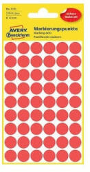 Avery Etikett címke, o12mm, jelölésre, 54 címke/ív, 5 ív/doboz, Avery piros (3141) - iroszer24