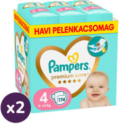 Pampers INGYENES SZÁLLÍTÁS - Pampers Premium Care pelenka 4, 9-14 kg, HAVI PELENKACSOMAG 1+1, 348 db