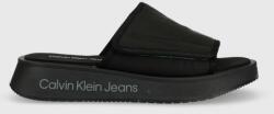 Calvin Klein Jeans papuci PREFRESATO SANDAL SOFTNY femei, culoarea negru, cu platforma, YW0YW00968 PPYX-KLD019_99X