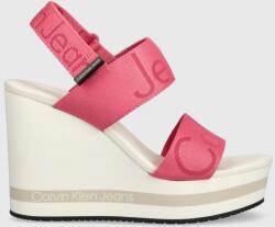 Calvin Klein Jeans sandale WEDGE SANDAL WEBBING femei, culoarea roz, toc pana, YW0YW00959 PPYX-OBD0CB_30X