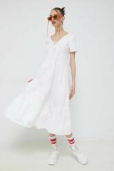 Tommy Hilfiger rochie din bumbac culoarea alb, midi, evazati PPYX-SUD1P9_00X