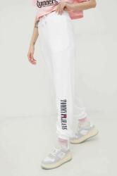 Tommy Jeans pantaloni de trening femei, culoarea alb, cu imprimeu PPYX-SPD03H_00X