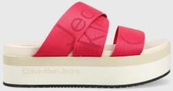 Calvin Klein Jeans papuci FLATFORM SANDAL WEBBING femei, culoarea roz, cu platforma, YW0YW00966 PPYX-KLD018_30X