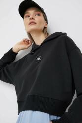 Calvin Klein hanorac de bumbac femei, culoarea negru, cu glugă, cu imprimeu PPYX-BLD03W_99X