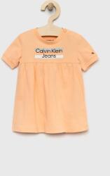 Calvin Klein Jeans rochie fete culoarea portocaliu, mini, evazati PPYX-SUG0BS_20X