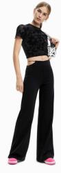 Desigual pantaloni femei, culoarea negru, lat, high waist PPYX-SPD0HJ_99X