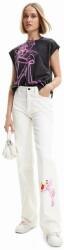 Desigual jeansi x Pantera Roz femei, culoarea alb, high waist PPYX-SPD0HF_00X