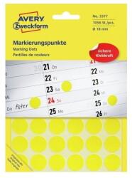 AVERY Etikett címke, o18mm, jelölésre, 24 címke/ív, 44 ív/doboz, Avery sárga (3377)