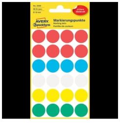 Avery Etikett címke, o18mm, jelölésre, 5 klf. szín 24 címke/ív, 4 ív/doboz, Avery vegyes (3089) - tonerpiac