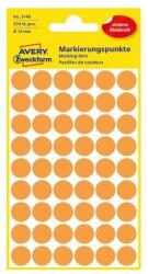 Avery Etikett címke, o12mm, jelölésre, neon 54 címke/ív, 5 ív/doboz, Avery narancssárga (3148)