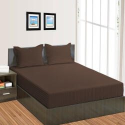 HomePuls Cearsaf de pat cu elastic Damasc Policoton dunga 1 cm, 190x250 cm pentru saltea 140x200 cm, Maro
