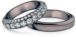 SAVICKI esküvői karikagyűrűk: fekete arany, fazettált, 5, 0 mm és 4, 0 mm, gyémántok