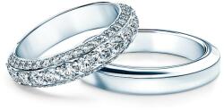 SAVICKI esküvői karikagyűrűk: fehér arany, fazettált, 5, 0 mm és 4, 4 mm, gyémántok