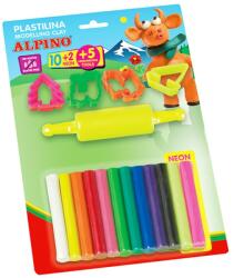 ALPINO Kit 10 +2 culori x 17gr plastilina + 4 forme modelaj + roller, in blister, ALPINO (MS-DP000052) - officegarage