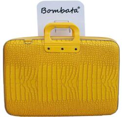 Bombata Geanta business laptop, Bombata Maxi Cocco, compartiment 17 inch, piele ecologica imprimeu croco, Galben (E00684-6) Geanta, rucsac laptop