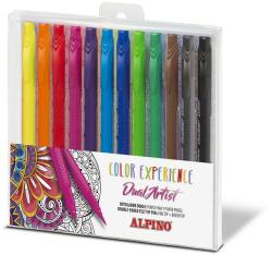 Alpino Carioca cu 2 capete, varf liner 0.7mm/tip pensula, 12 culori/set, ALPINO Color Experience (MS-AR000186) - officegarage
